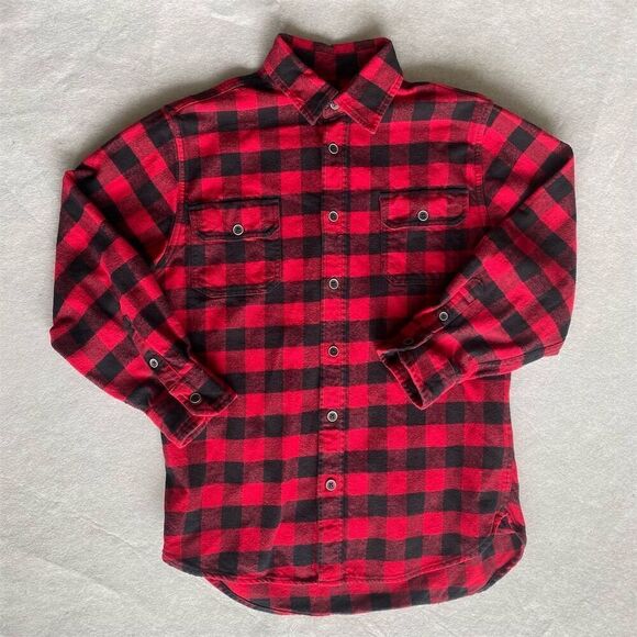 JACHS Men's M Red & Black Plaid Flannel Button-Up Shirt Long Sleeve - Picture 1 of 9